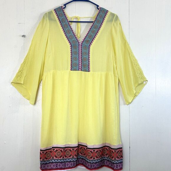 White Mark Dresses & Skirts - White Mark Dress Size M Yellow Boho Mini Dress Size Medium Bohemian Bell Slevees